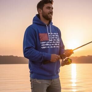 Columbia PFG Hoodie Sweatshirt Mens S Fish Flag Fisherman Fishing Fleece Cotton